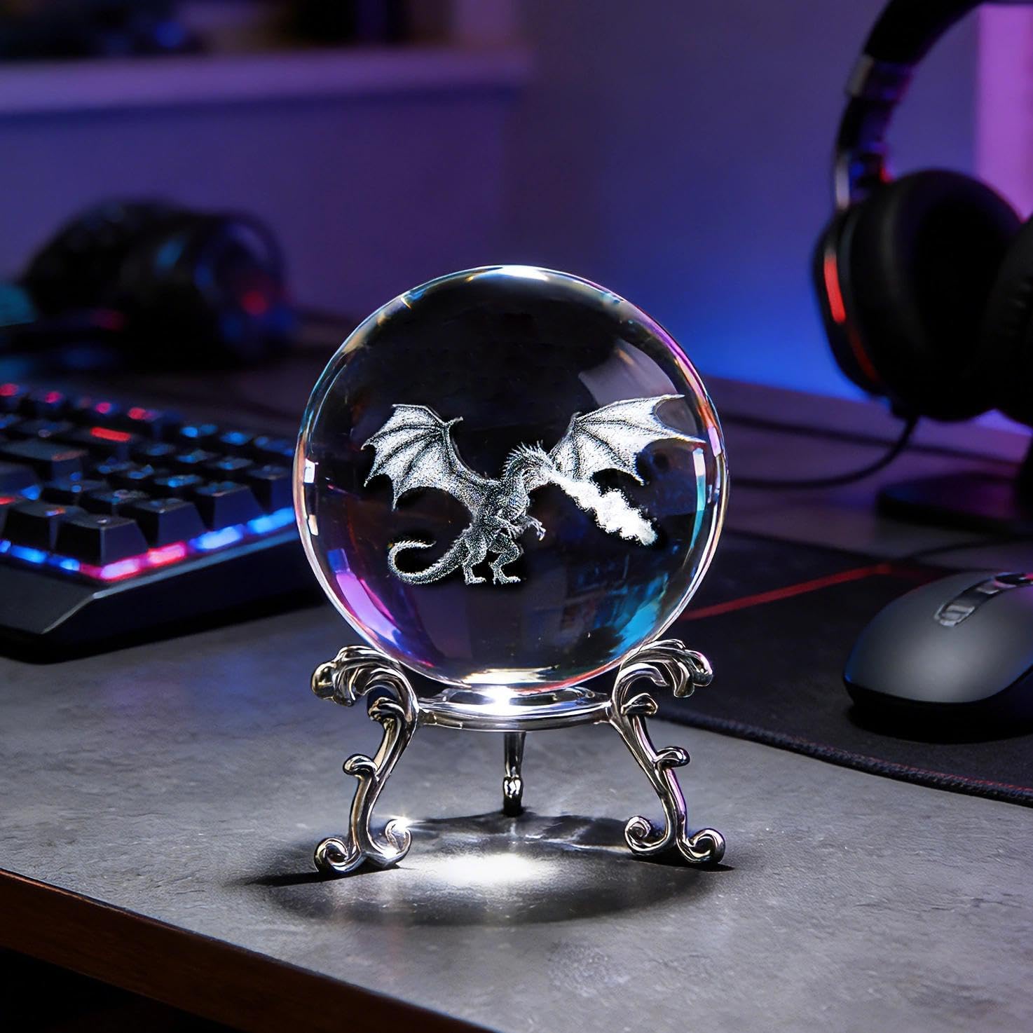 HDCRYSTALGIFTS Dragon Crystal Ball, 2.36 Inch (60mm) 3D Laser Engraved Glass Decorative Ball for Birthday Xmas Glass Animal Figurines Dragon Gifts for Home Room Office Decor - Image 7
