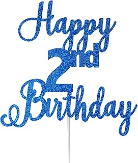 LissieLou Decoración para tarta con texto en inglés "Happy 2nd Birthday", fabricada en el Reino Unido, color azul oscuro