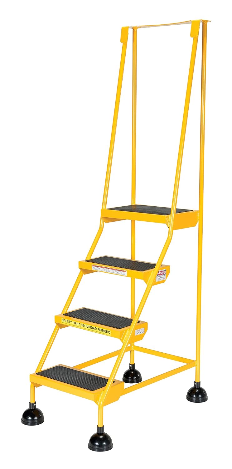 Vestil LAD-4-Y Steel Commercial Spring Loaded Ladders 58 Degree 4 Serrated 16 in. Step Width 400 Lb. Capacity Yellow
