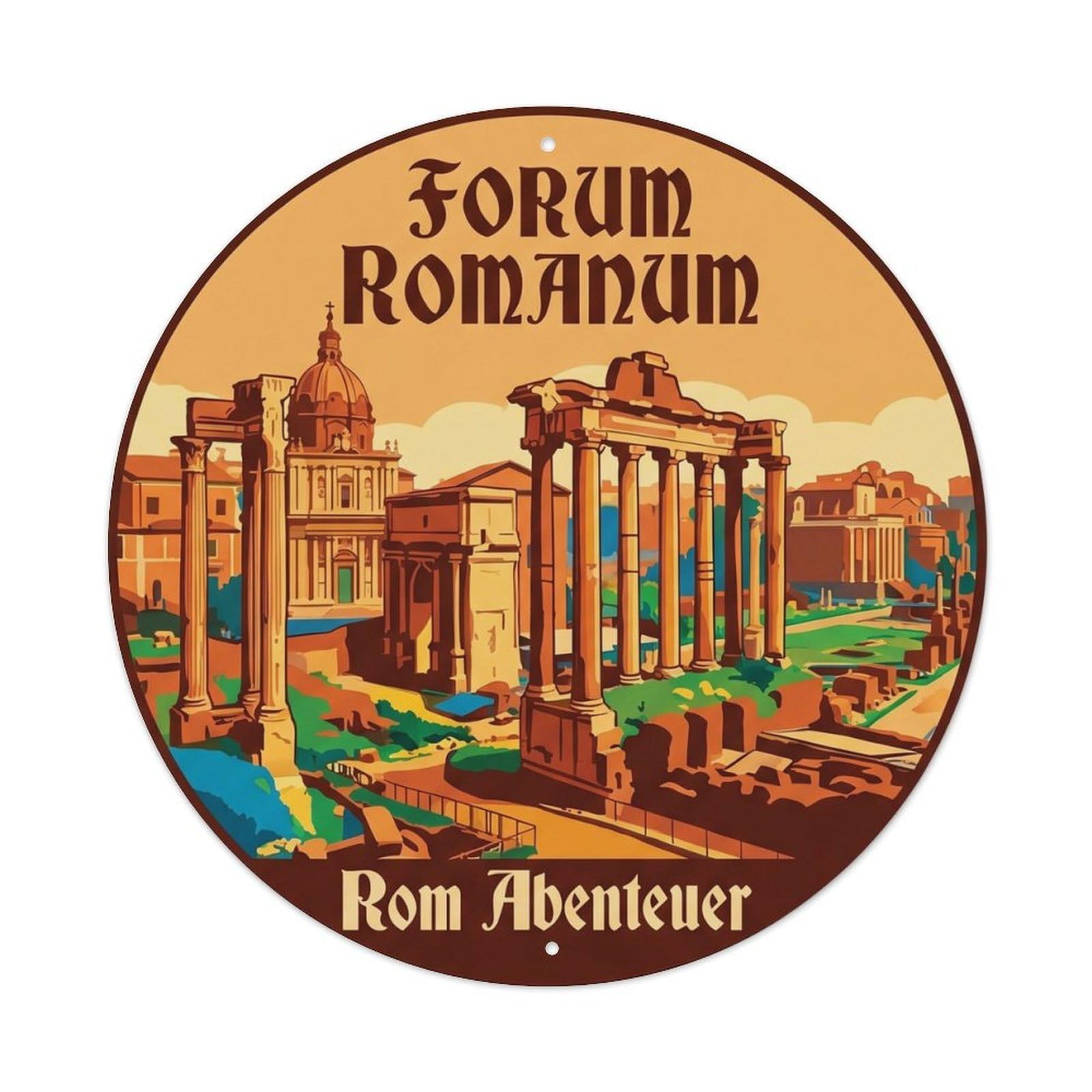 Italy Landmark Rom Abenteuer City Europe Classic Destination Metal Tin Sign Plaque Wall Decor for Cafe, Man Cave, Club Bar, Office, Home Garden Round Metal Poster 8x8Inch