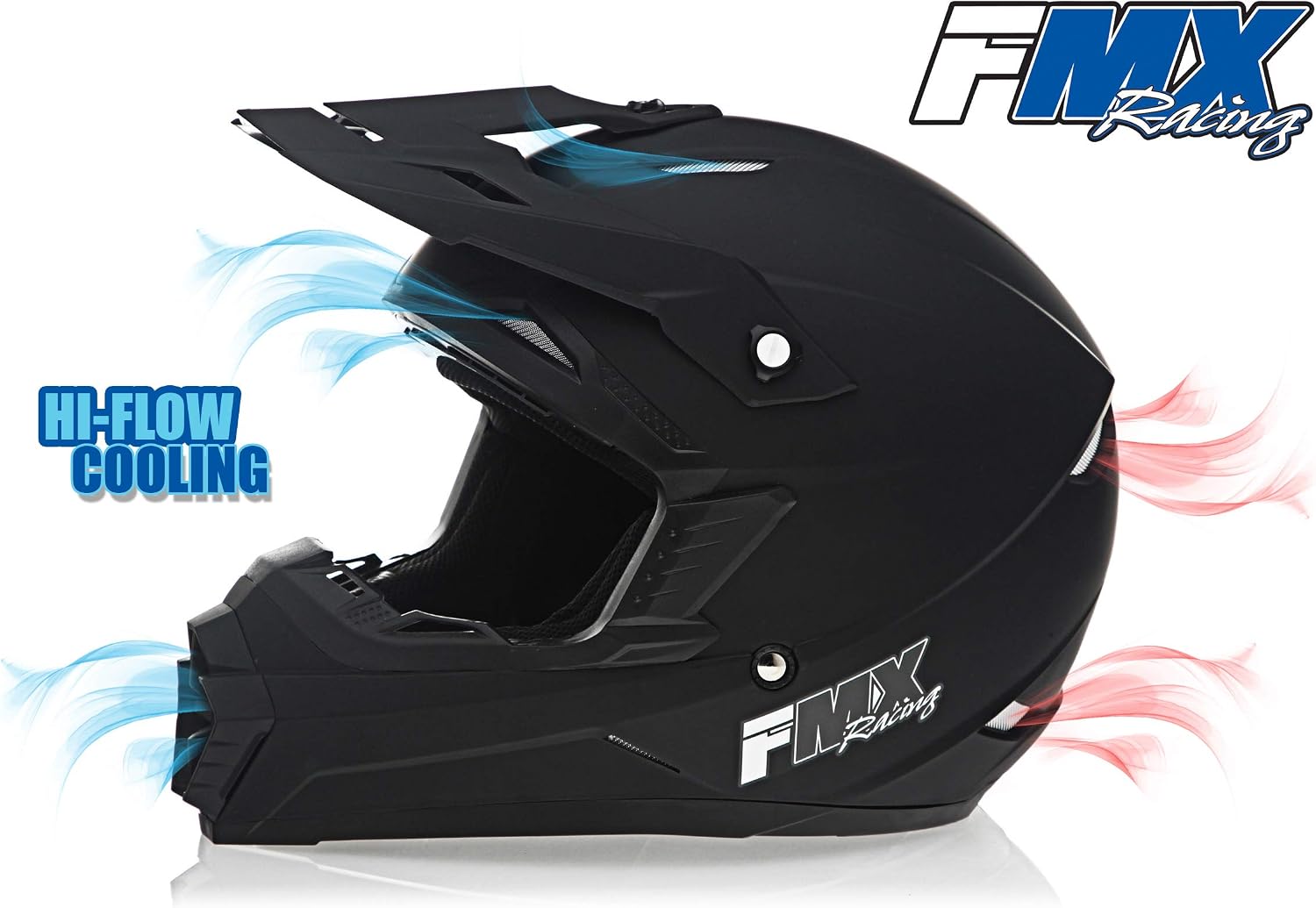 FMX Adult Motocross Dirt Bike Off-Road ATV Motorcycle DOT Approved Matte Black Helmet Size Medium