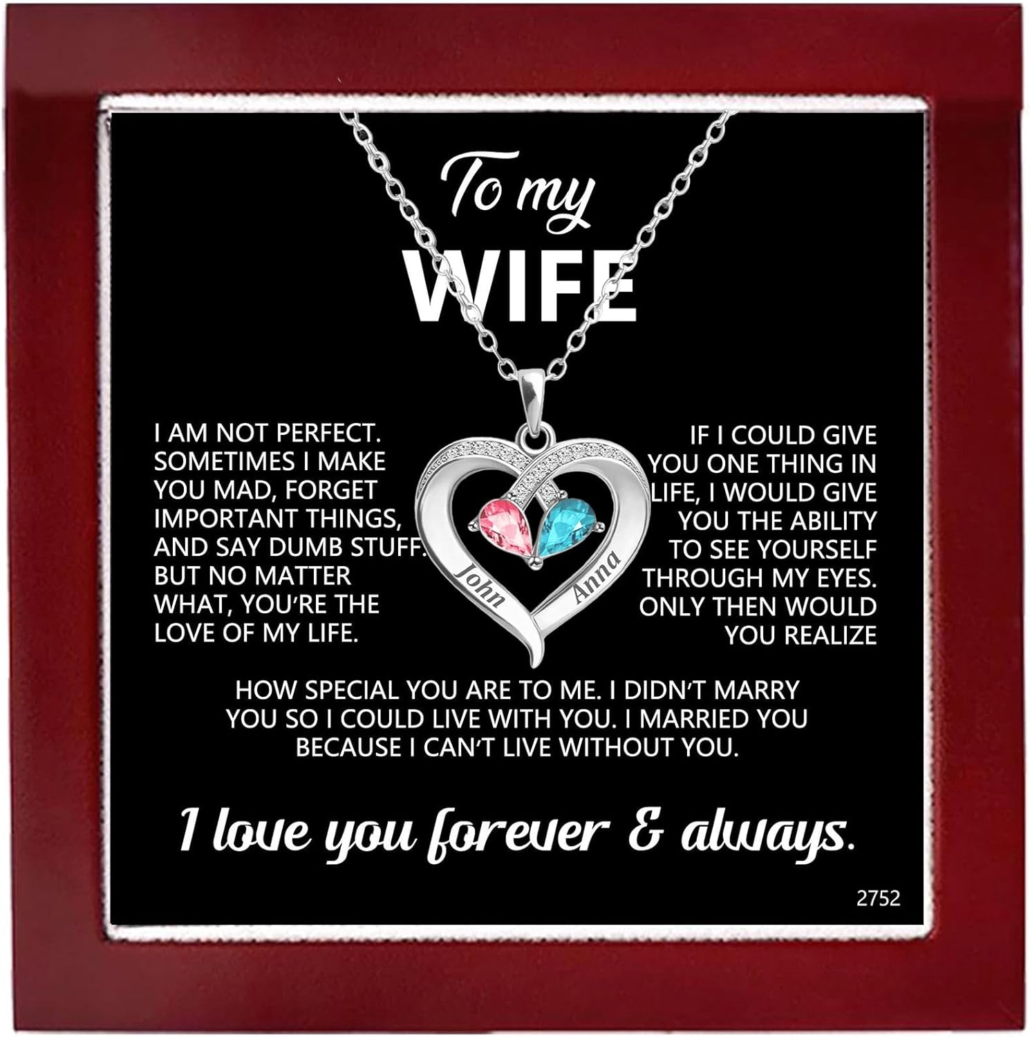 ziella Jewelry To My Wife Necklace from Husband,Custom Birthstone Heart Necklace for Women,Romantic Christmas Birthday Valentine Gift