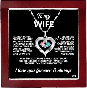 Jewelry To My Wife Necklace from Husband, Custom Birthstone Heart Necklace for Women, Romantic Christmas Birthday Valentine Gift