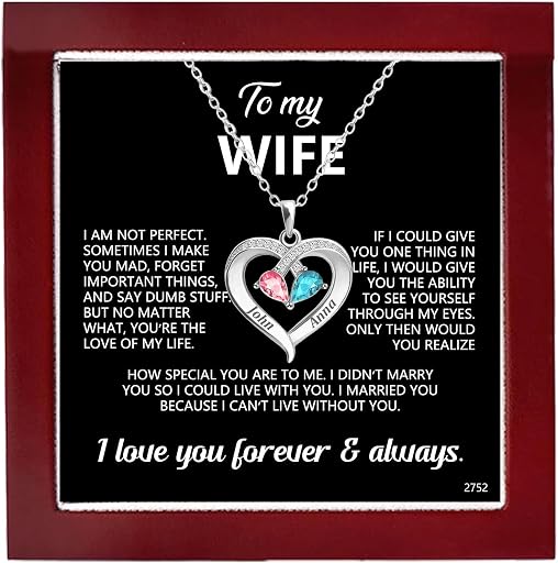 ziella Jewelry To My Wife Necklace from Husband,Custom Birthstone Heart Necklace for Women,Romantic Christmas Birthday Valentine Gift