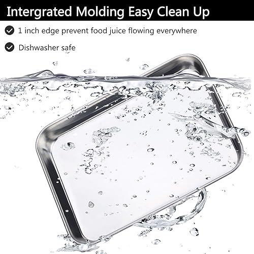 Miniatura 5 de Bastwe - Juego de 5 bandejas para hornear de acero inoxidable de grado comercial de 18 pulgadas, bandeja profesional para horno, saludable y no