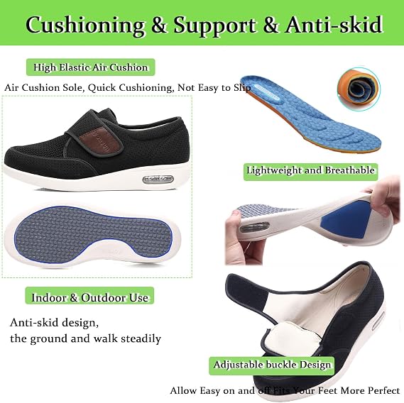 Women Extra Wide Width Shoes, Adjustable Extra Wide Widths Diabetic Shoes, Casual Elderly Safety Walking Shoes, Athletic Running Sneakers Knit Mesh