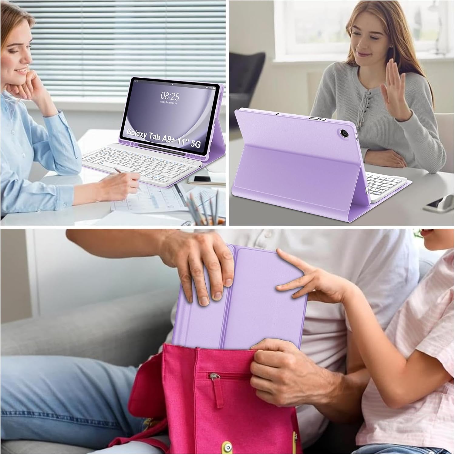 WINCHKING Keyboard Case for Samsung Galaxy Tab A9 Plus 11"(SM-X210/X216/X218),Detachable Wireless Bluetooth Keyboard Multi-Angle Viewing Tablet Cover with Pen Slot for A9+ 5G (Purple)