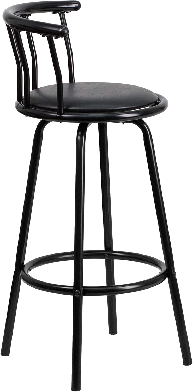 EMMA + OLIVER Crown Back Black Metal Barstool with Black Vinyl Swivel Seat