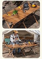 Vista 3 de Trade Best Mesa de picnic baja portátil, plegable para playa con una bolsa de transporte, barbacoa enrollable de madera maciza para exteriores