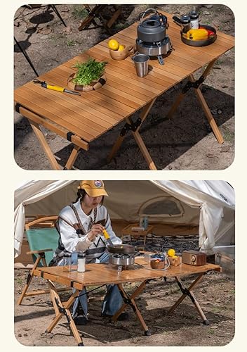 Miniatura 8 de Trade Best Mesa de picnic baja portátil, plegable para playa con una bolsa de transporte, barbacoa enrollable de madera maciza para exteriores,