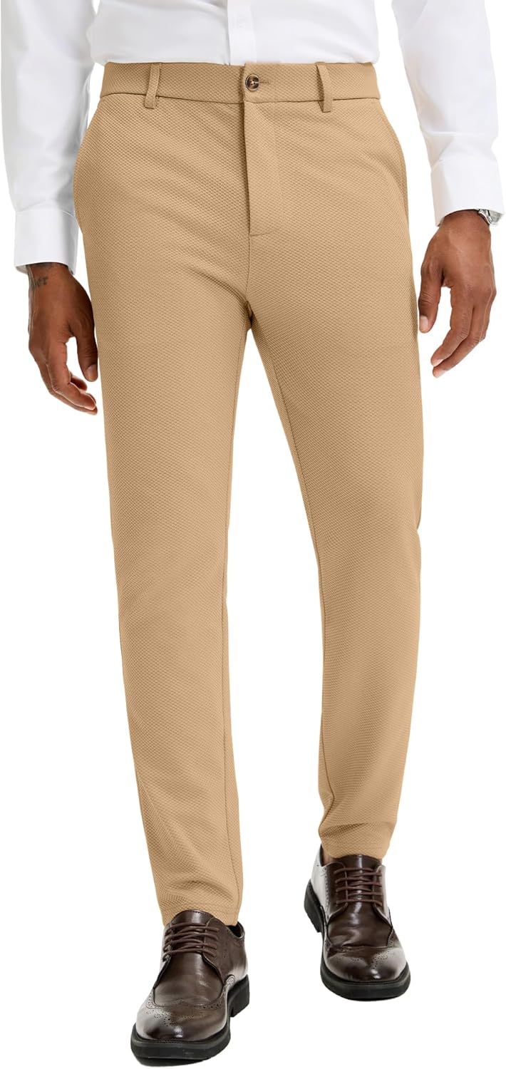 JEMLDL Men's Stretch Athletic Dress Pants Slim Fit Tapered Slacks Breathable Mesh Golf Suit Trousers with 5 Pockets