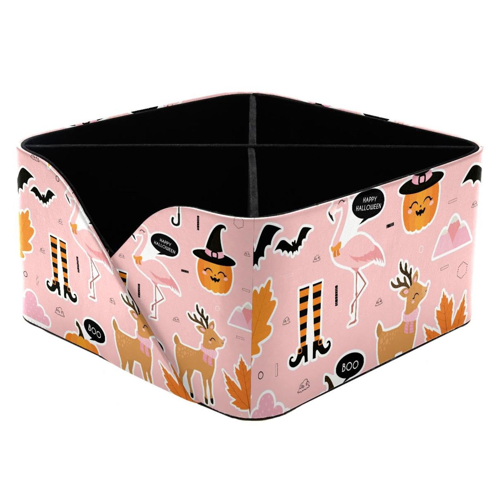 KengjuTesu Halloween Flamingo Deer Pumpkins Desktop Organizer Pen Holder, Rectangular Pencil Cup for Office, Study and Makeup Stations