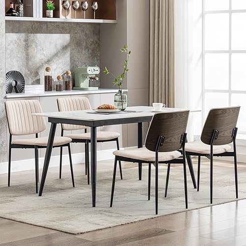 Miniatura 7 de Okeysen Juego de 2 sillas de comedor de cuero, sillas de comedor modernas de mediados de siglo con respaldo de madera curvada y asiento tapizado,