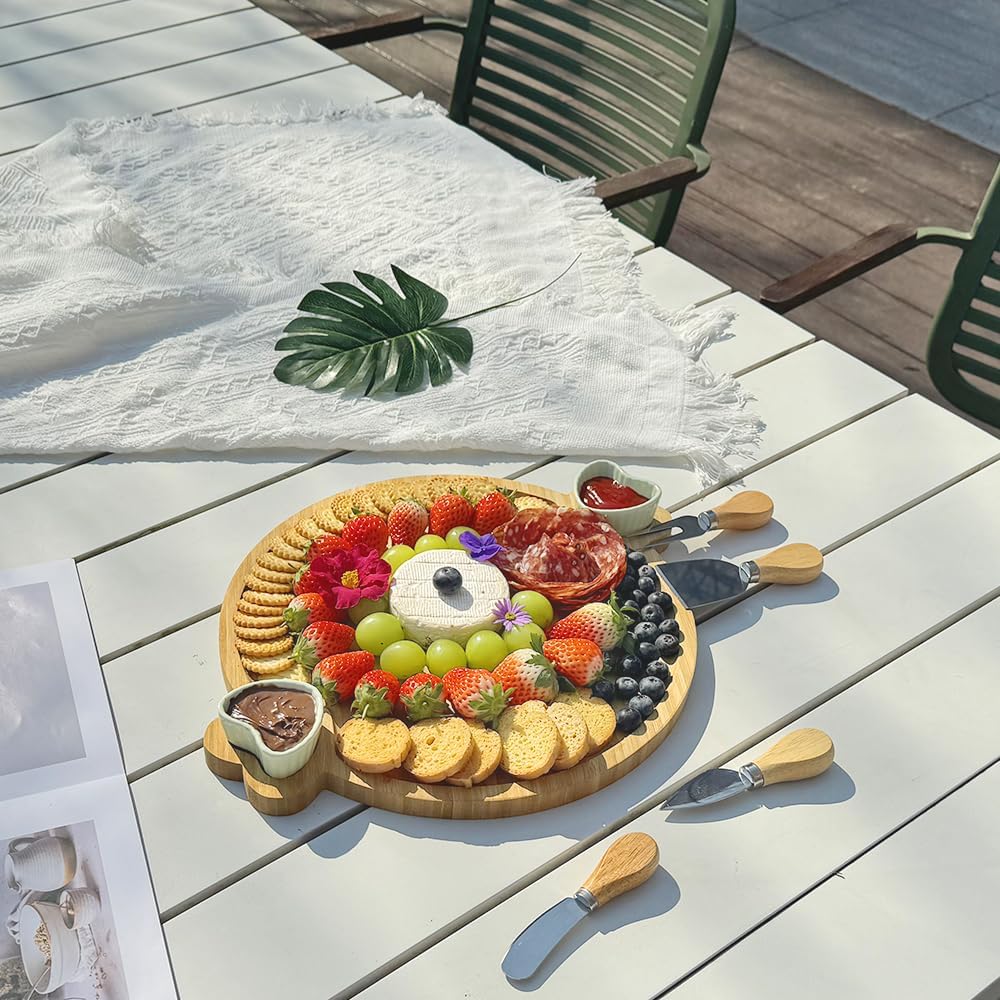 Yonscess Charcuterie Boards Gift Set,Cute Bamboo Cheese Board, Round Charcuterie Board, House Warming Gifts New Home, Wedding & Bridal Shower Gift, Birthday Gift for Women,Mothers Day Gifts for Mom - Image 6