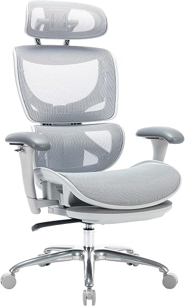 COLAMY Ergonomic Mesh Office Chair with Footrest, Executive High Back Computer Desk Chair with Wide Headrest and Adjustable 3D Arms, Backrest Height, Tilt Lock and Lumbar Support, Grey - 1