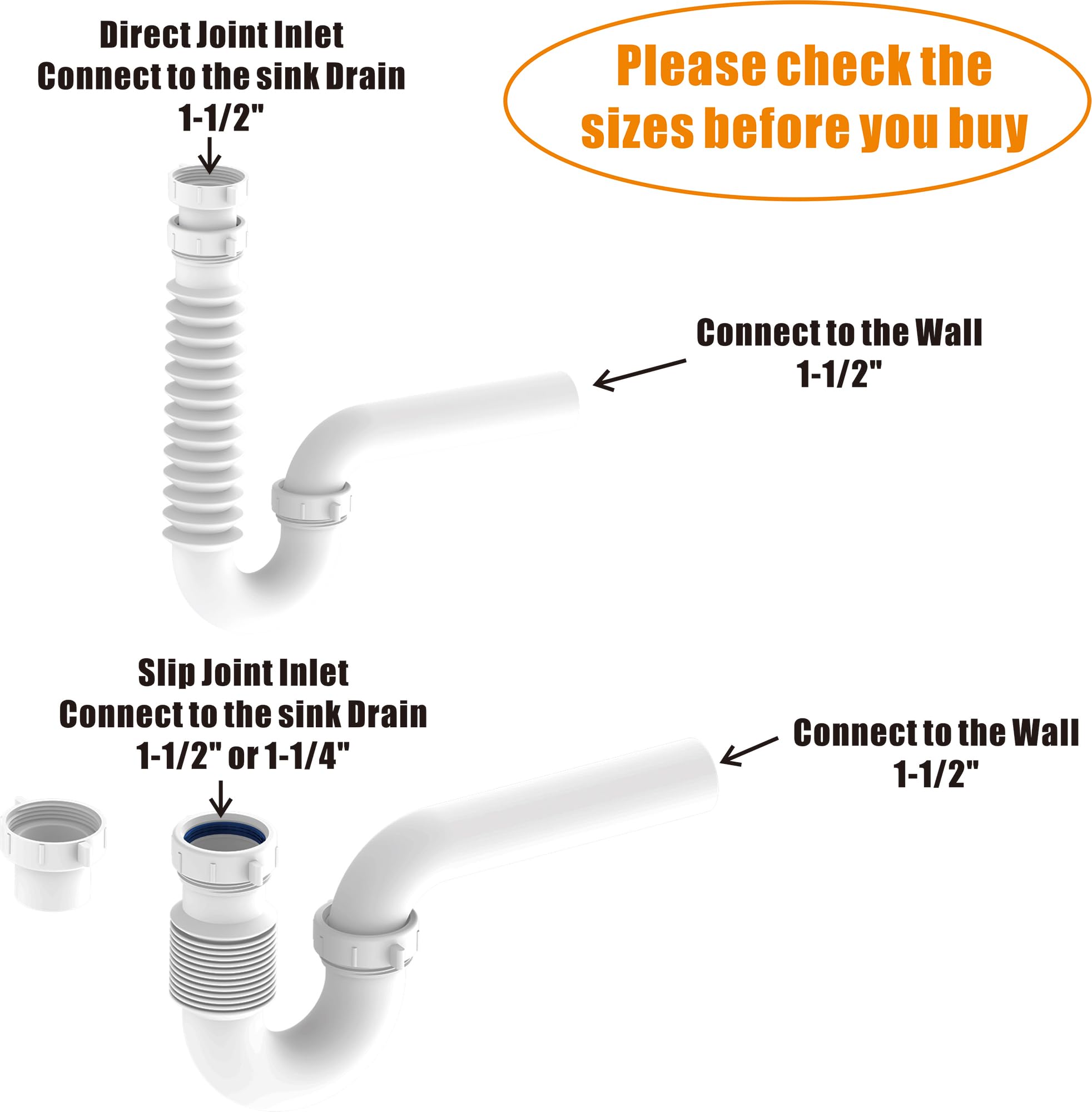 Flexible P Trap for Bathroom Sink, Flex Drain Pipe for Bathroom