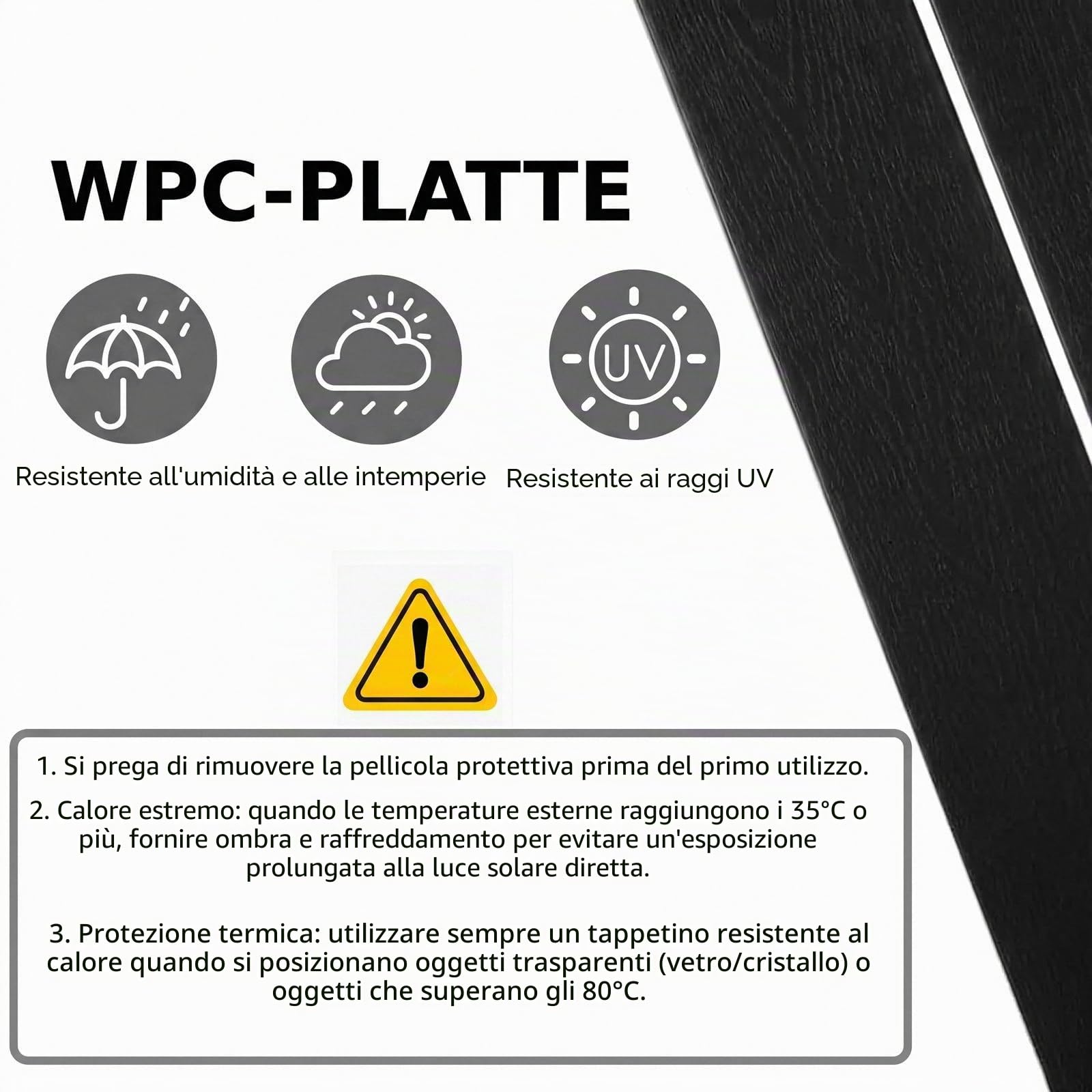 LIFERUN Tavolo da Giardino 110x70 cm, Tavolo da Terrazzo in WPC per 4-6 Persone, Tavolo da Balcone Resistente alle Intemperie con Telaio in Alluminio, Design Effetto Legno,Nero