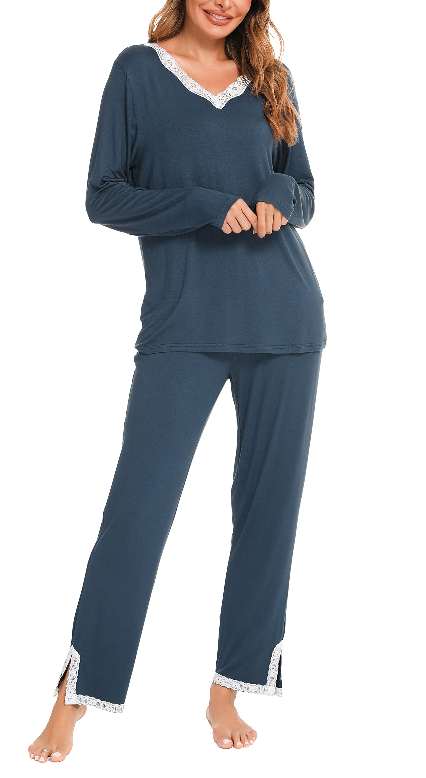 LovasyPyjamas for Women Super Soft Ladies Pyjamas Long Sleeve Pjs for Women Sets 2 Pieces Womens Pyjamas Sets with Pockets