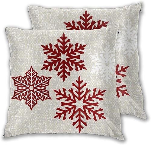 Miniatura 2 de JOOCAR Fundas de almohada navideñas de 20 x 20 pulgadas, paquete de 2 fundas de almohada de copos de nieve rojos de Navidad, fundas de almohada