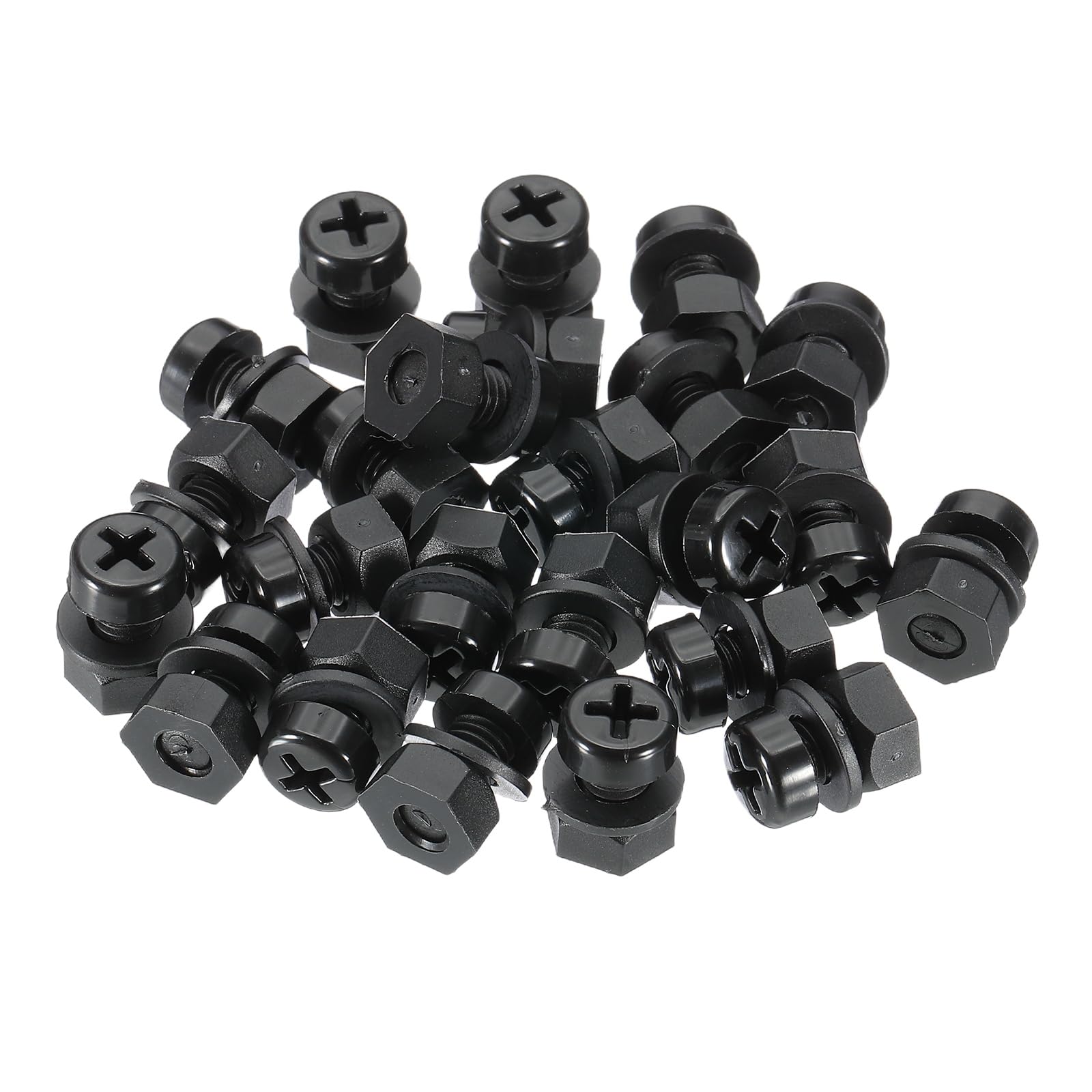 PATIKIL M6x10mm Black Nylon Bolts Plastic Nuts Full Thread Head Screws, 24 Pcs, M6*10mm