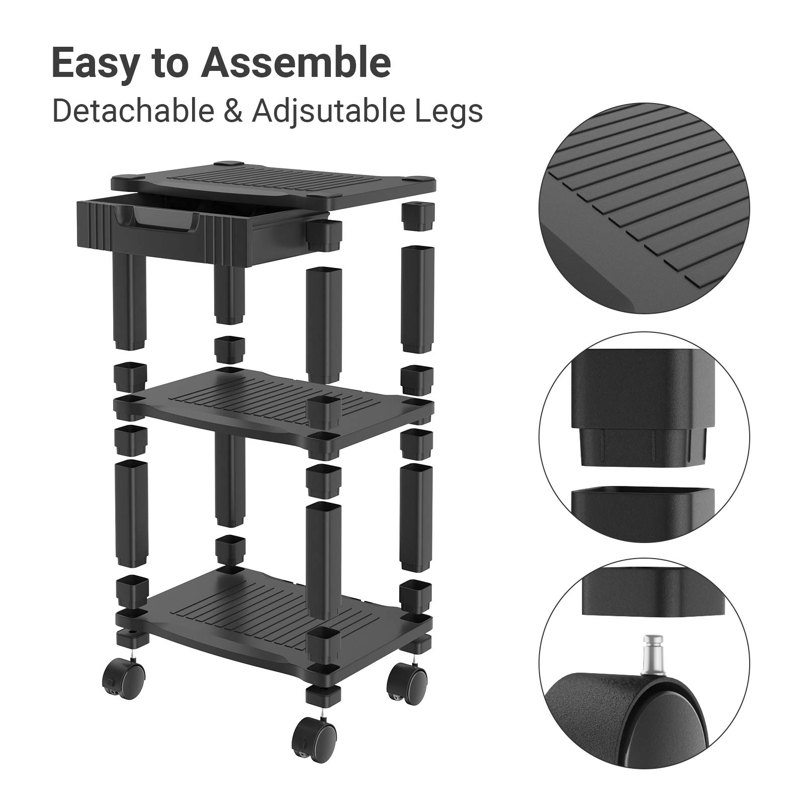 AMERIERGO Printer Stand with Drawer 3 Tier Height Adjustable Printer