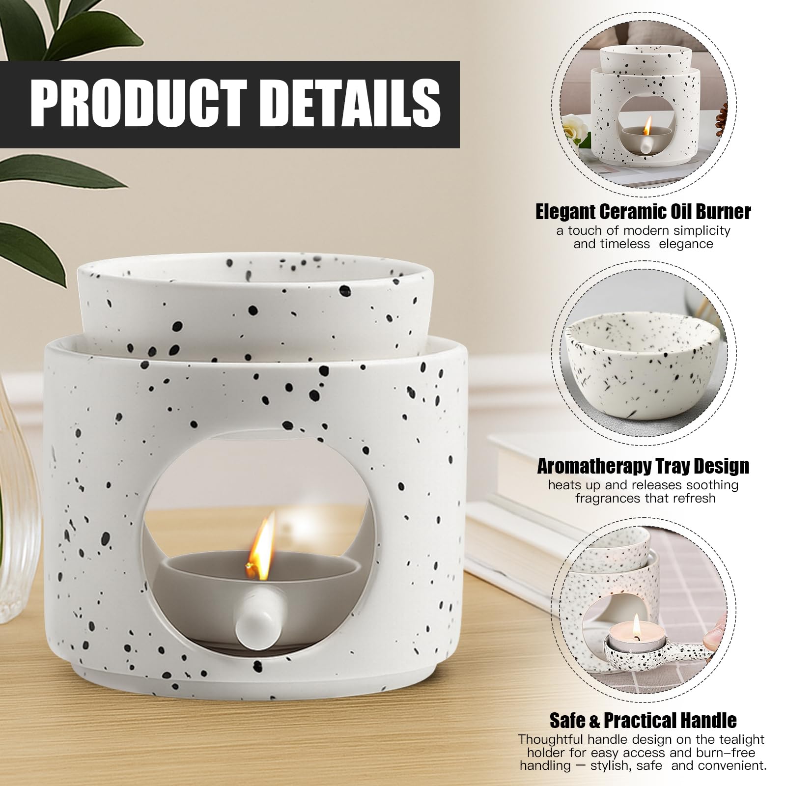 Lampa zapachowa typu tealight, ceramiczna lampa zapachowa z uchwytem na podgrzewacze, lampa zapachowa do olejków eterycznych, lampa zapachowa z łyżeczką do świec, kadzidełka, lampa