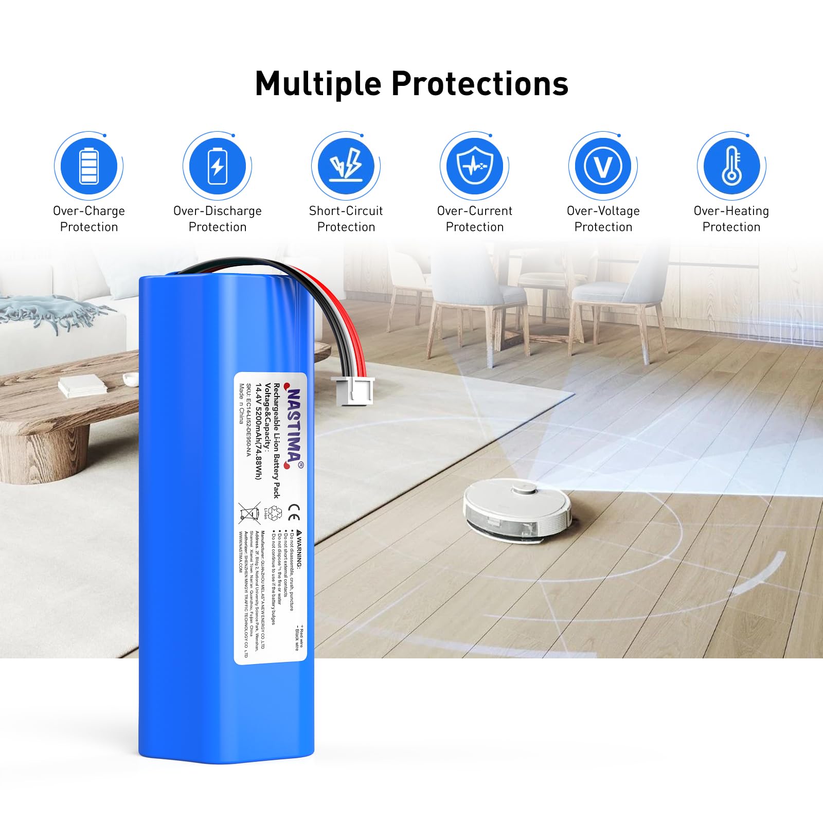 NASTIMA 14,4V 5200mAh Li-ion Ersatzakku für Ecovacs Deebot Ozmo 950, Deebot T8 T8+, Deebot T9 T9+, Deebot T10 T10+, Ersatz Akku für Deebot X1 Omni, Deebot T20 Omni Serie Staubsauger
