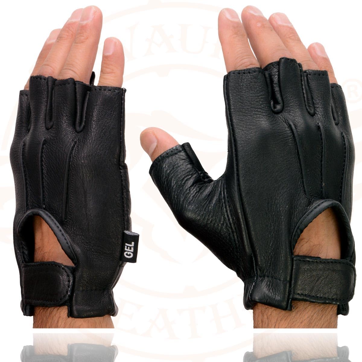 Milwaukee Leather SH850 Men's Black Premium Deer Skin Leather Gel Padded Palm Fingerless Motorcycle Gloves - Image 4