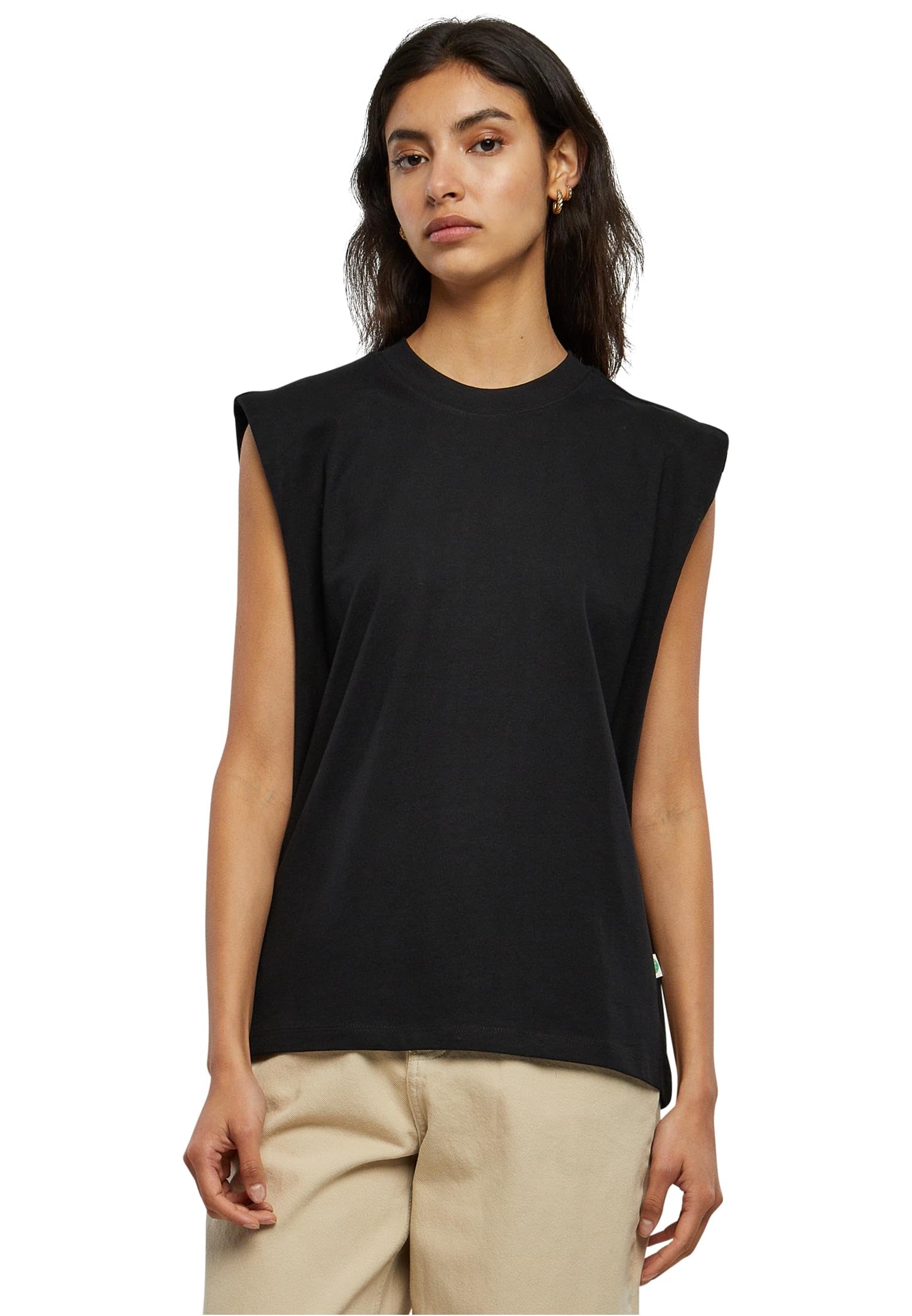 Urban Classics Women's Ladies Organic Heavy Padded Shoulder Tank Top T-Shirt, Black, M