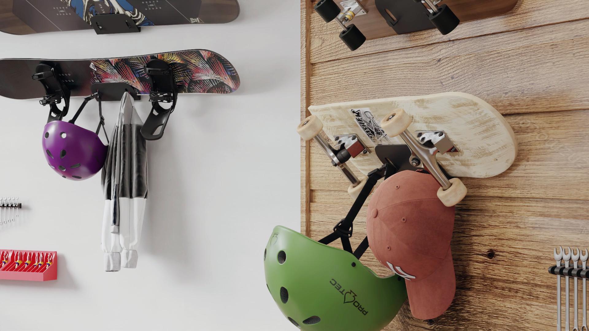 Supporto Da Parete Per Skateboard E Attrezzatura - In Acciaio Inox, Con Ganci Per Caschi, Per Garage O Casa - Foto 8