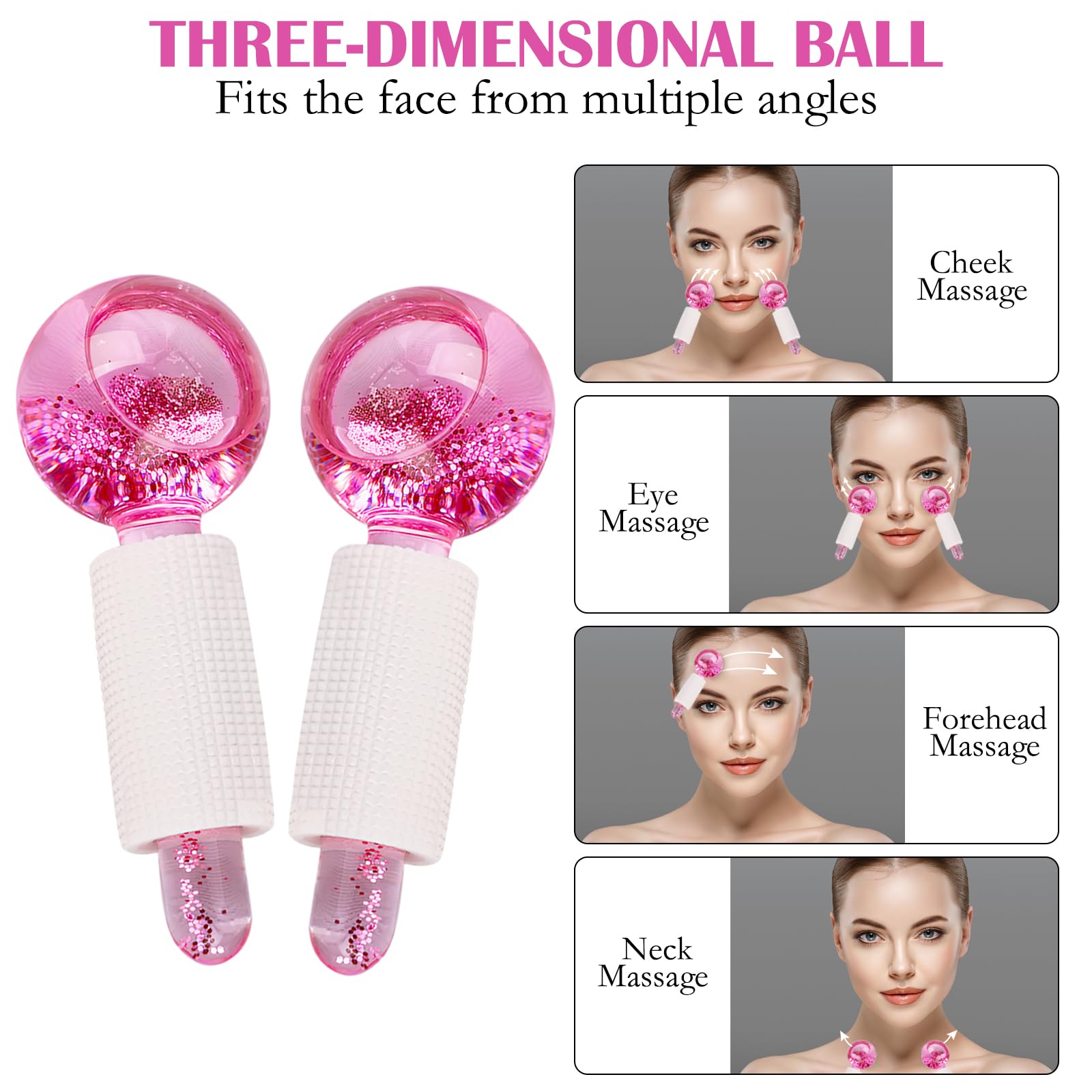 2 globos faciales de hielo para rostro, juego de bolas de enfriamiento para ojos y cuello, rodillo facial para tonificar la piel, reducir la hinchazón, ojeras, mejorar la circulación sanguínea (rosa)