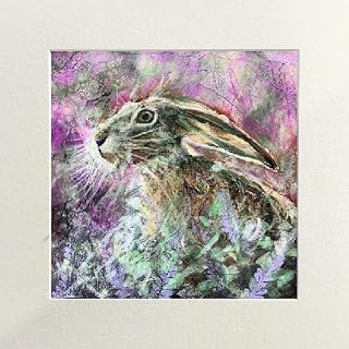 Hare Mounted A4 Art Print Square Purple Aubergine Wall Art Home Decor Wildlife Lover Watcher Picture Contemporary Scottish Heather Gift Hayley Mills Art
