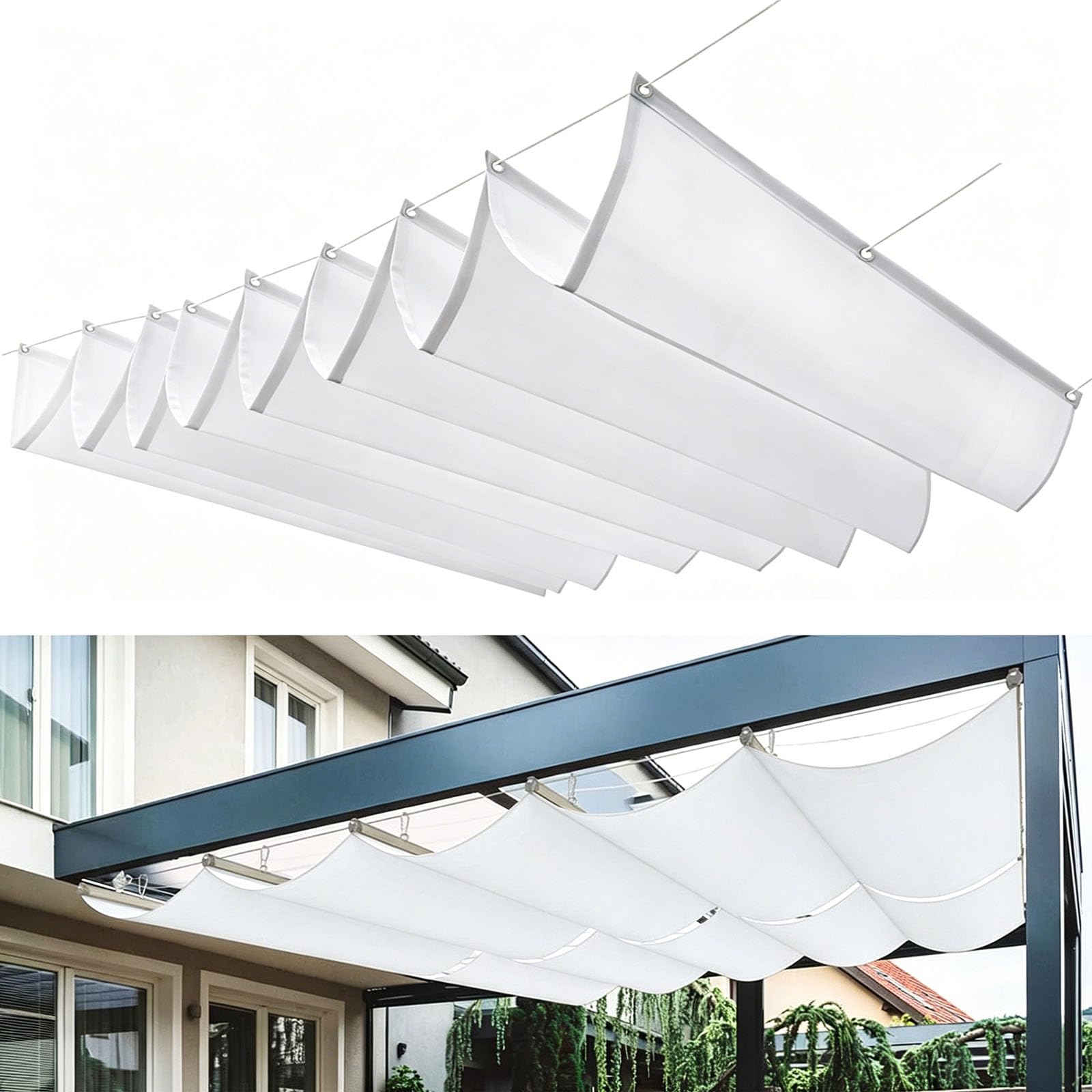 Voile d'ombrage rétractable blanc 140x340 contre chaleur et UV