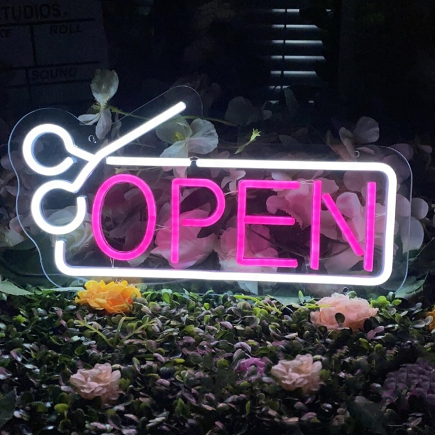 Neon LED Barber Sign for Barber Shop Wall and Window Decor Hair Salon Barber Studio Open Light Up Sign with Dimmable Switch and Hanging Chain Gifts for Hairdresser 41 * 20CM