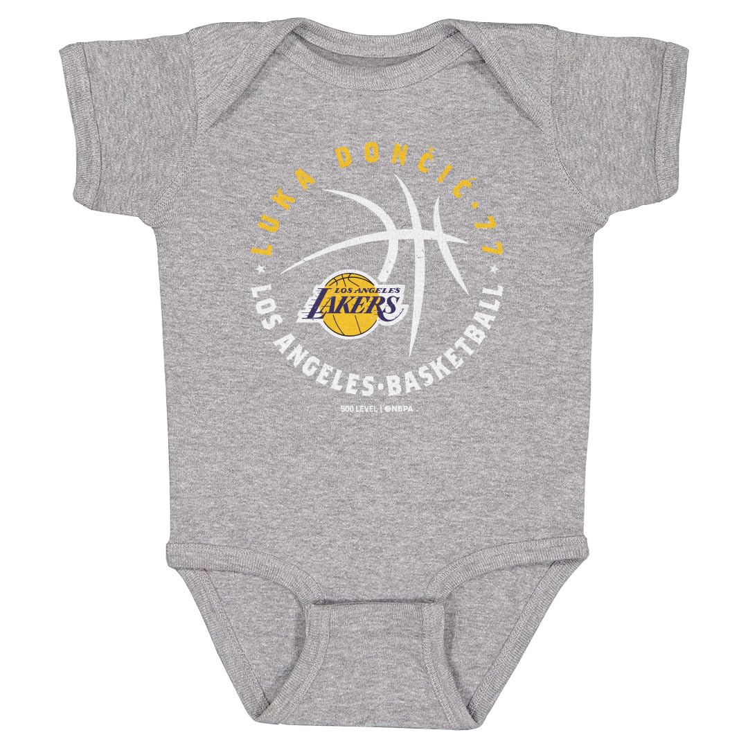 500 LEVEL Luka Doncic Los Angeles Lakers One-Piece Infant Bodysuit - Luka Doncic Los Angeles Lakers Player Ball WHT (Heather Gray, 18M)