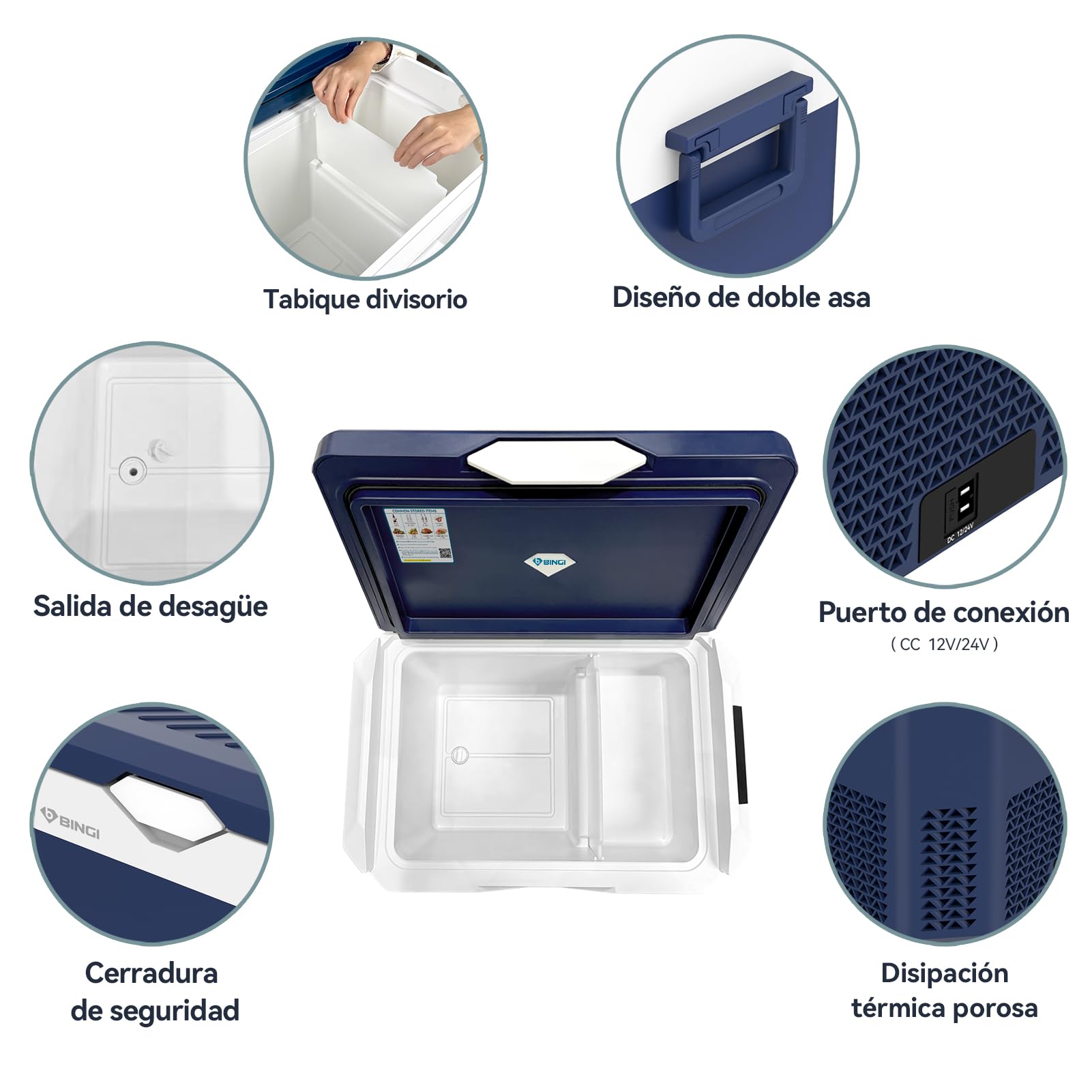 BINGI Nevera Portátil Eléctrica 30L,Nevera y Congelador Compresor Portátil,Refrigerador de Coche 12V/24V,mini frigorífico CA 220v Para Hogar,Conducción,Camping,Viajes,Barco,-18ºC a 15ºC