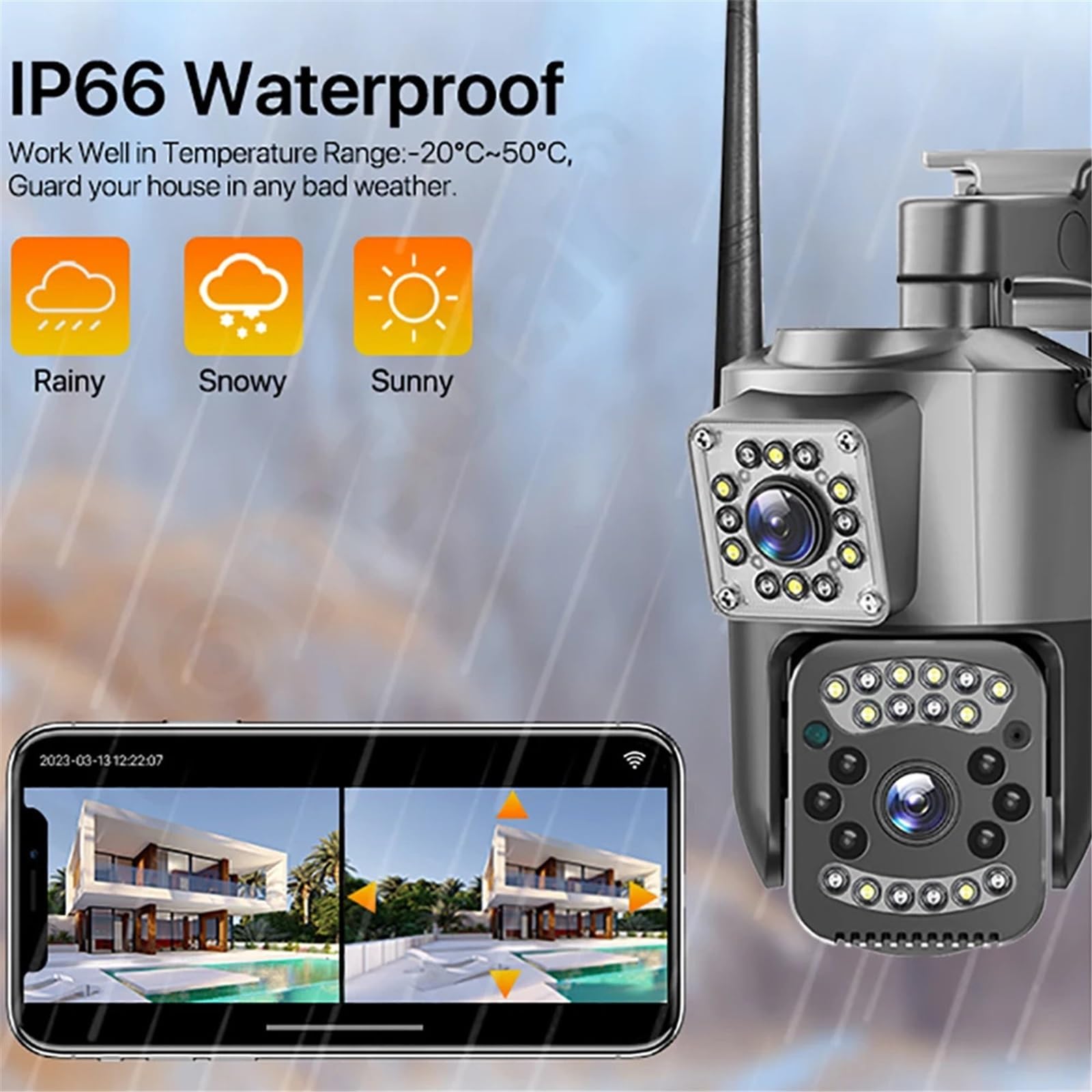 Kamera bezpieczeństwa, 4MP 4K Dual Lens Outdoor Camera PTZ IP Cameras Night Vision Security Protection Wireless CCTV Net Video Surveillence(32g)