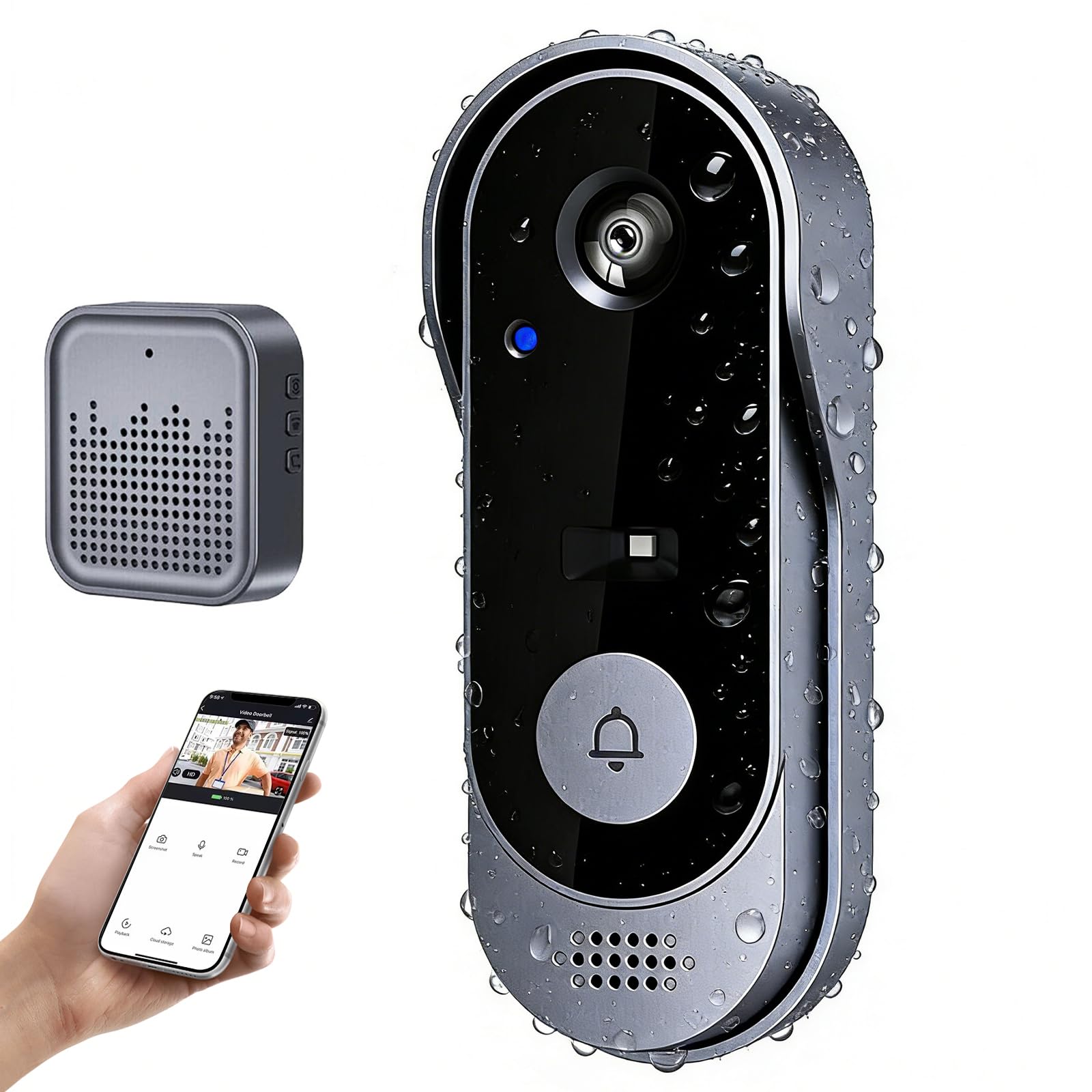 Yakiter Video TimbYakiter Video Timbre Inteligente,Mbre Inalambrico Exterior con Camara,170°Gran Angular,Timbre Inteligente con 1086P Visión Nocturna,Sensor de Movimiento PIR,Audio Bidirecci