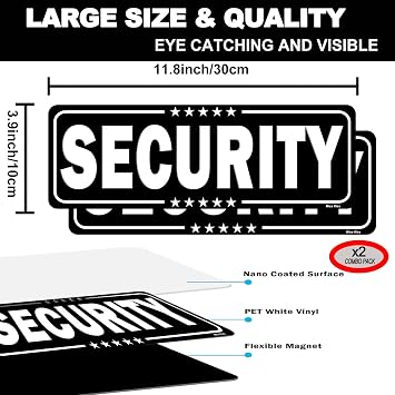 Security Patrol Magnet for Car, Large Security Car Magnetic Signs, Reflective Vehicle Door Magnet for Professional Security Guard 11.8 inch * 3.9 inch (Black-Security-2 Pack)