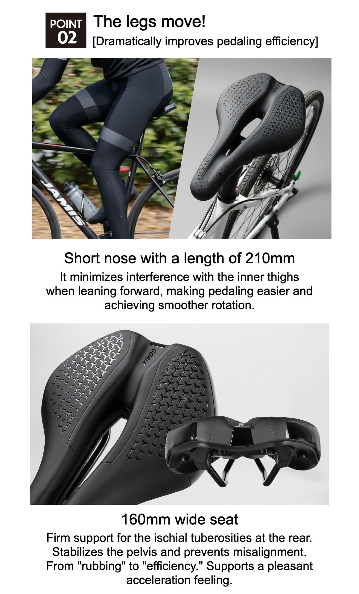 GORIX Asiento de sillín de bicicleta grueso y cómodo, nariz corta, absorción de impactos, bicicleta de carretera de montaña (ADV-ShortFly210)