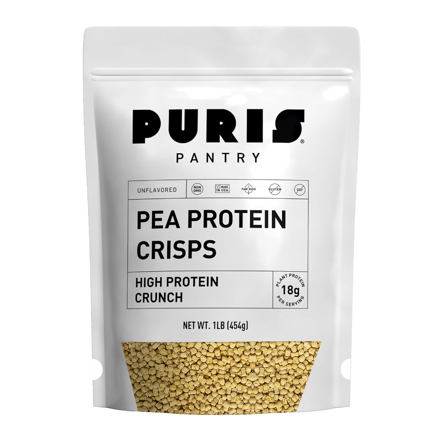 PURIS Pea Protein Crisps – Plant-Based Crunch | 18g Protein Per Serving | Non-GMO Gluten-Free Soy-Free | No Sugar | Clean Label Inclusion for Snacks, Bars & Baking | Made in USA | Unflavored | 1 lb
