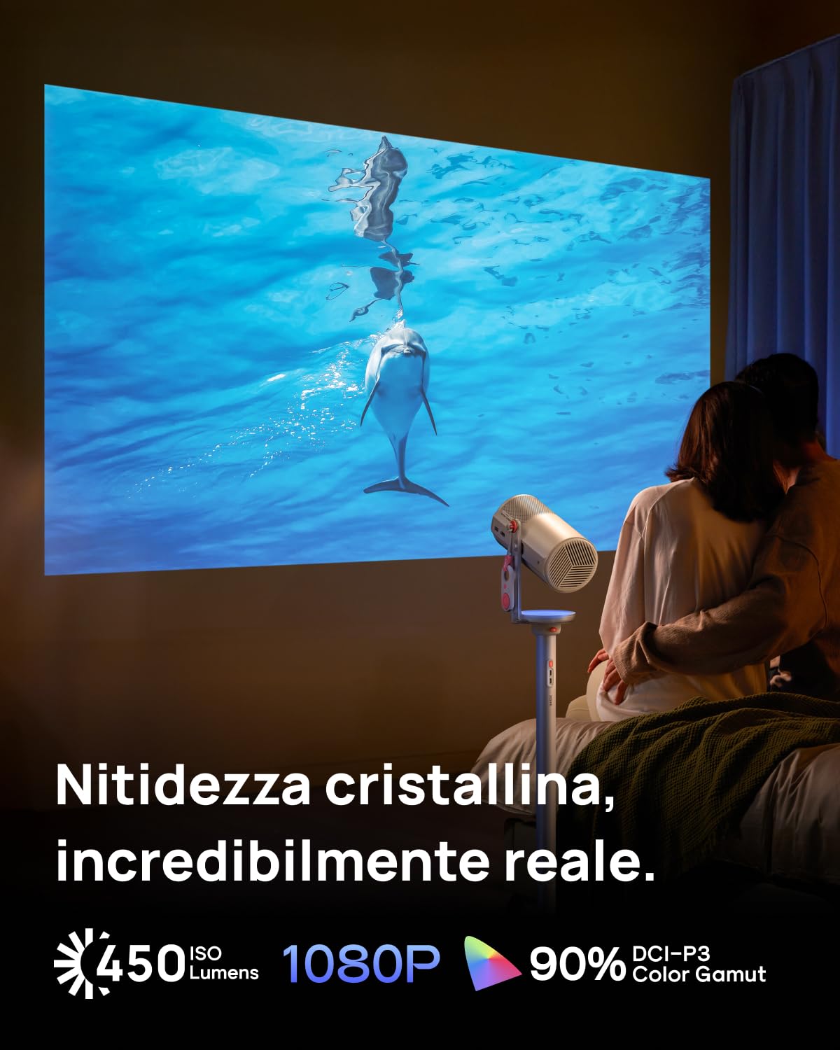 XGIMI MoGo 4 2025 NUOVO Proiettore Portatile, Google TV con Netflix con Licenza, Supporto Regolabile a 360°, 2,5 Ore di Autonomia, 12W Harman Kardon, Proiettore da Esterno, Wi-Fi, Bluetooth