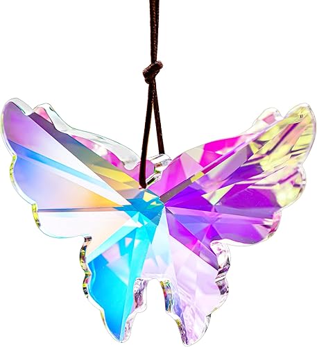 Atrapasoles de cristal de 2.992 in para colgar, diseño de mariposa de arco iris, cristales colgantes de prisma AB para ventana, jardín, hogar,