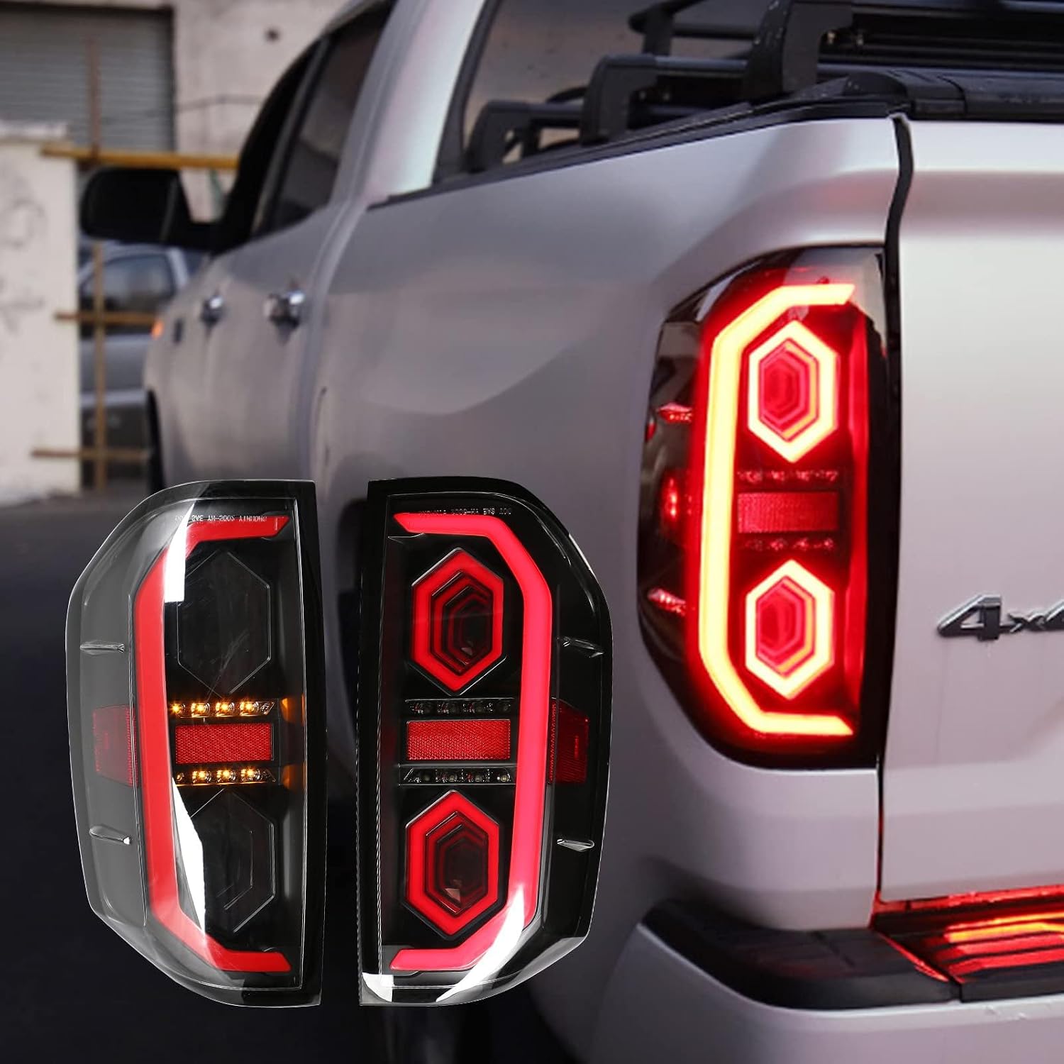 PZ Led Tail Lights Compatible with Toyota Tundra 2014-2021, Tail Lights With Brake Light, Signal/Runnning Light, Clear Lens/Transparent Lamp Shade, Matte Black Cover, Passenger and Driver Side