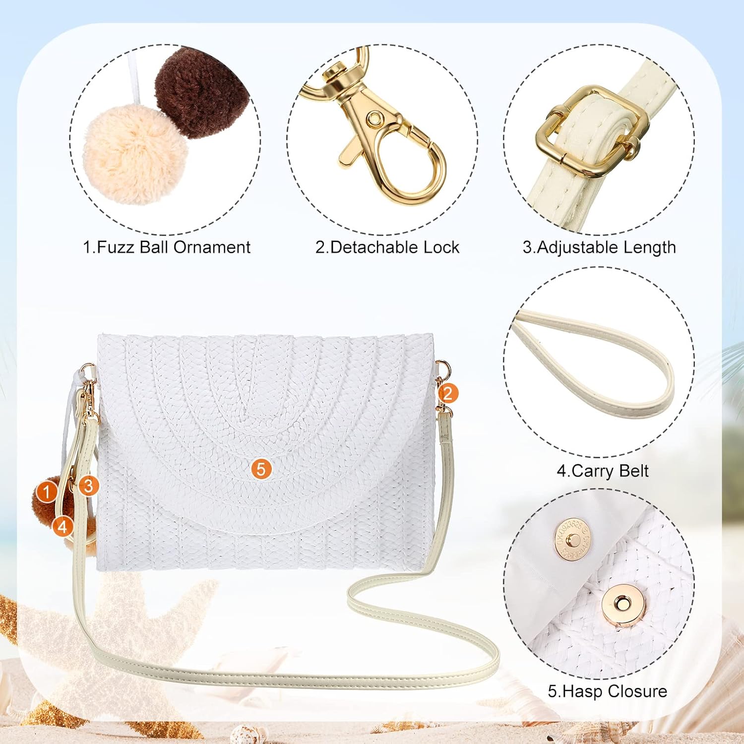 Frienda Straw Shoulder Bag Women Straw Clutch Crossbody Wallet - Image 4