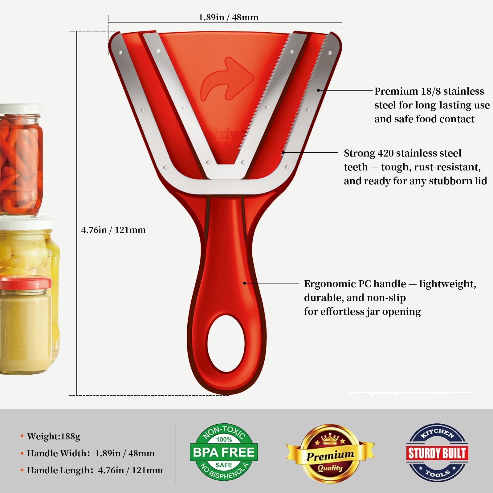 Apribarattoli per mani deboli e anziani con artrite, coperchio e apribottiglie facili da svitare, manico ergonomico con denti in acciaio inossidabile, pratico regalo da cucina per anziani, donne e