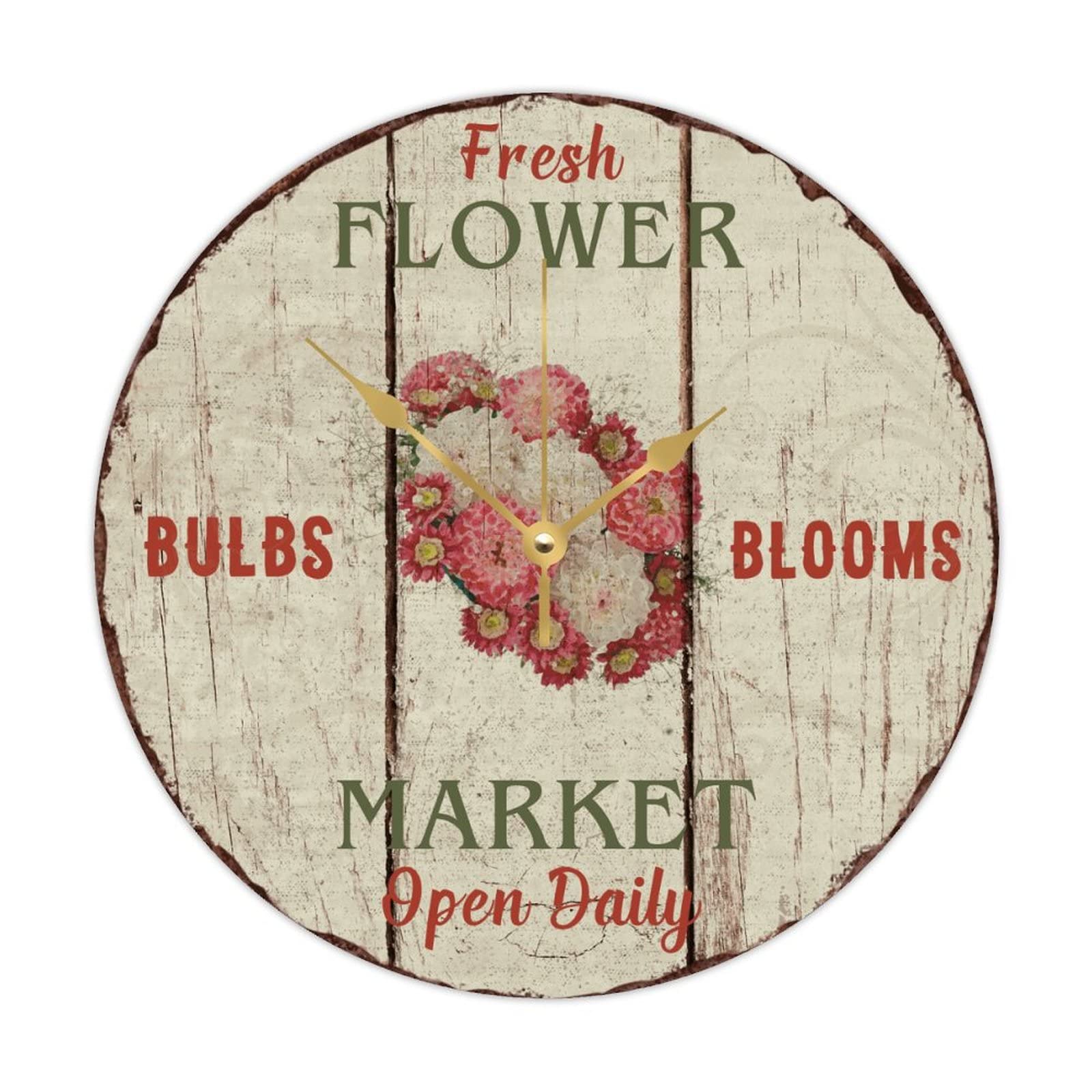 Horloge murale Dahlia authentique en bois au design fleur retro 38cm
