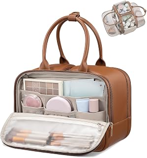 LOVEVOOK Large Makeup Bag for women, Leather Travel Toiletry Bag
