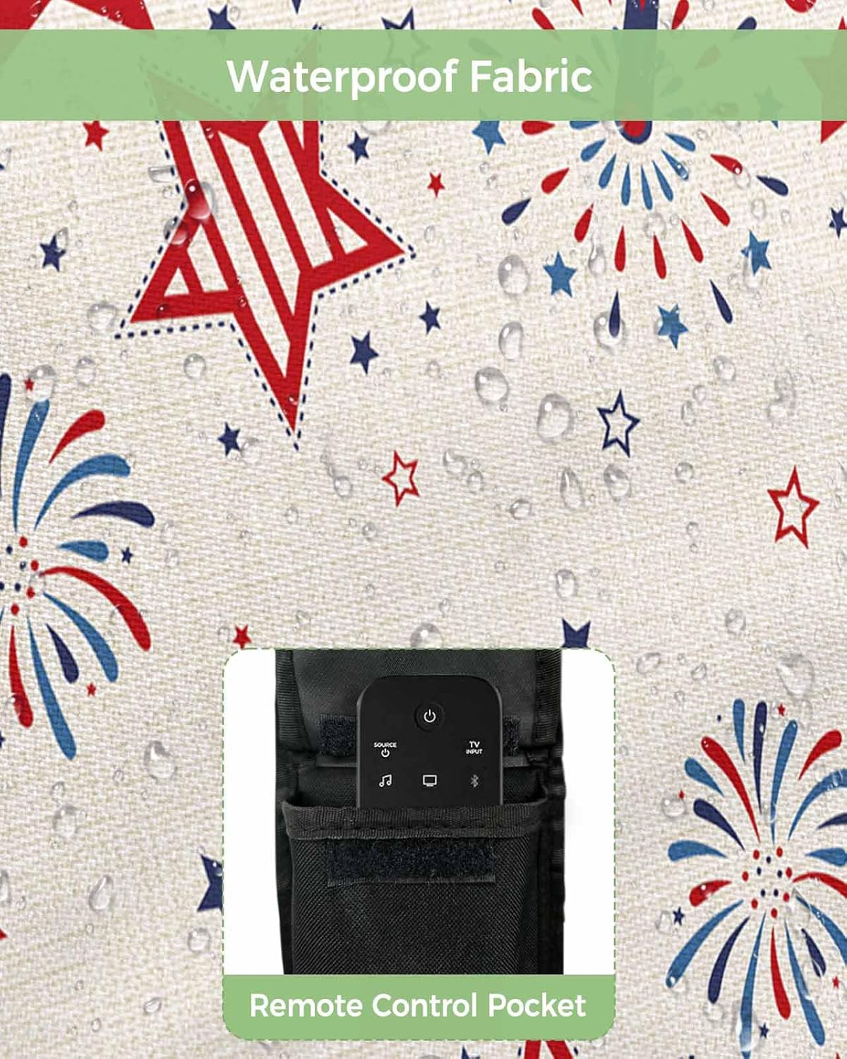 4th of July Outdoor TV Cover 75 Inch Star American Flag Memorial TV Enclosure Independence Day Patriotic Liberty Fireworks TV Covers for Outside TV Display Screen Protector with Remote Control Pocket