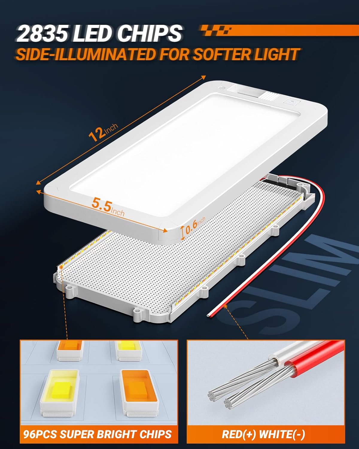 SEALIGHT RV Interior Lights, 3 Color Dimmable LED Fixtures 12V Camper Light 1500LM Ceiling Dome Light With Switch for Camper/Car/Trailer/Boat, Warm Cool Natural White (Pack of 4)